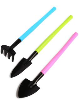 Набор садового инструмента, 3 предмета: грабли, 2 лопатки, длина 21 см, пластиковые ручки, МИКС