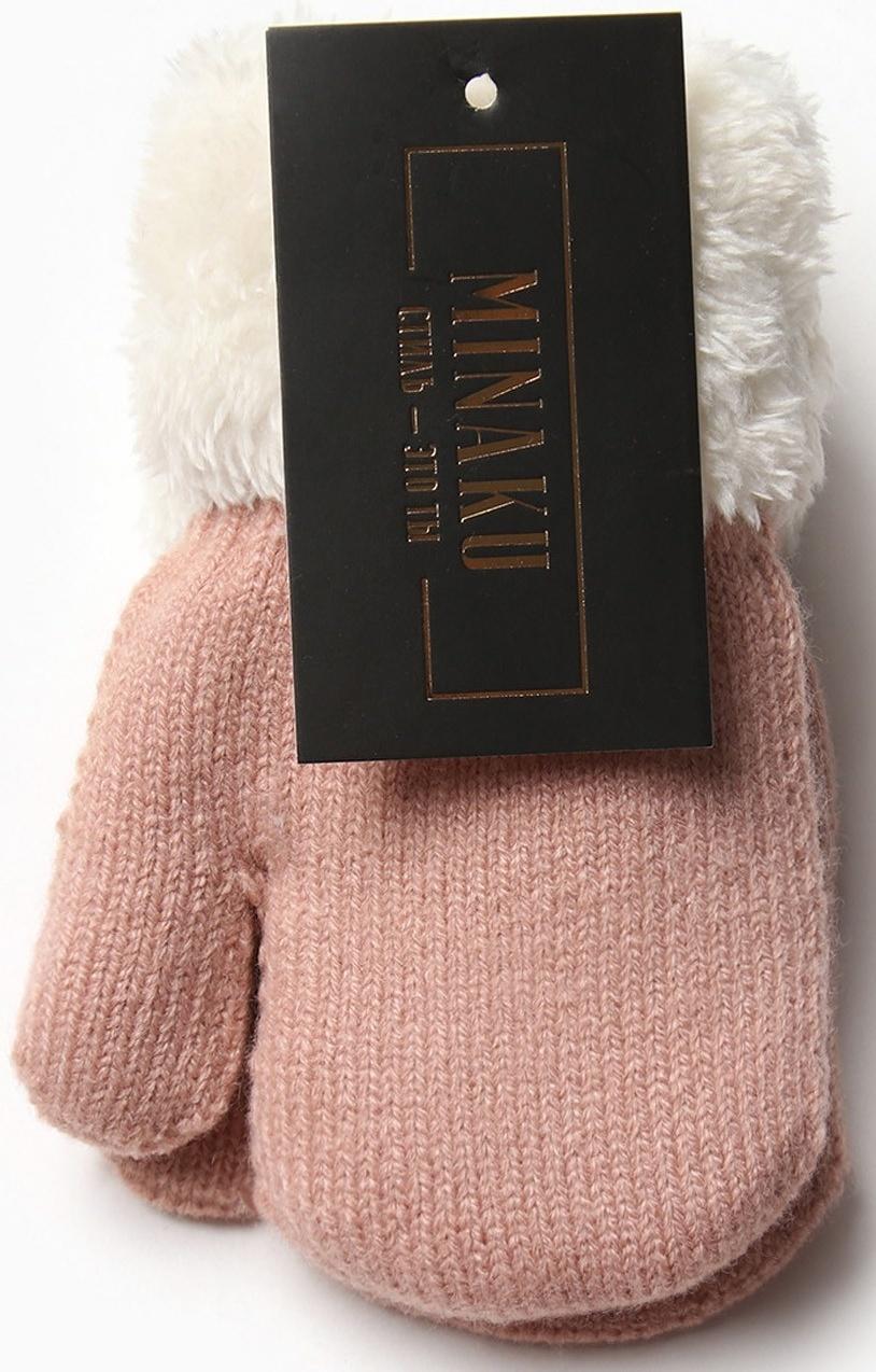 Варежки детские на иск.меху MINAKU с отворотом 15 см розовый