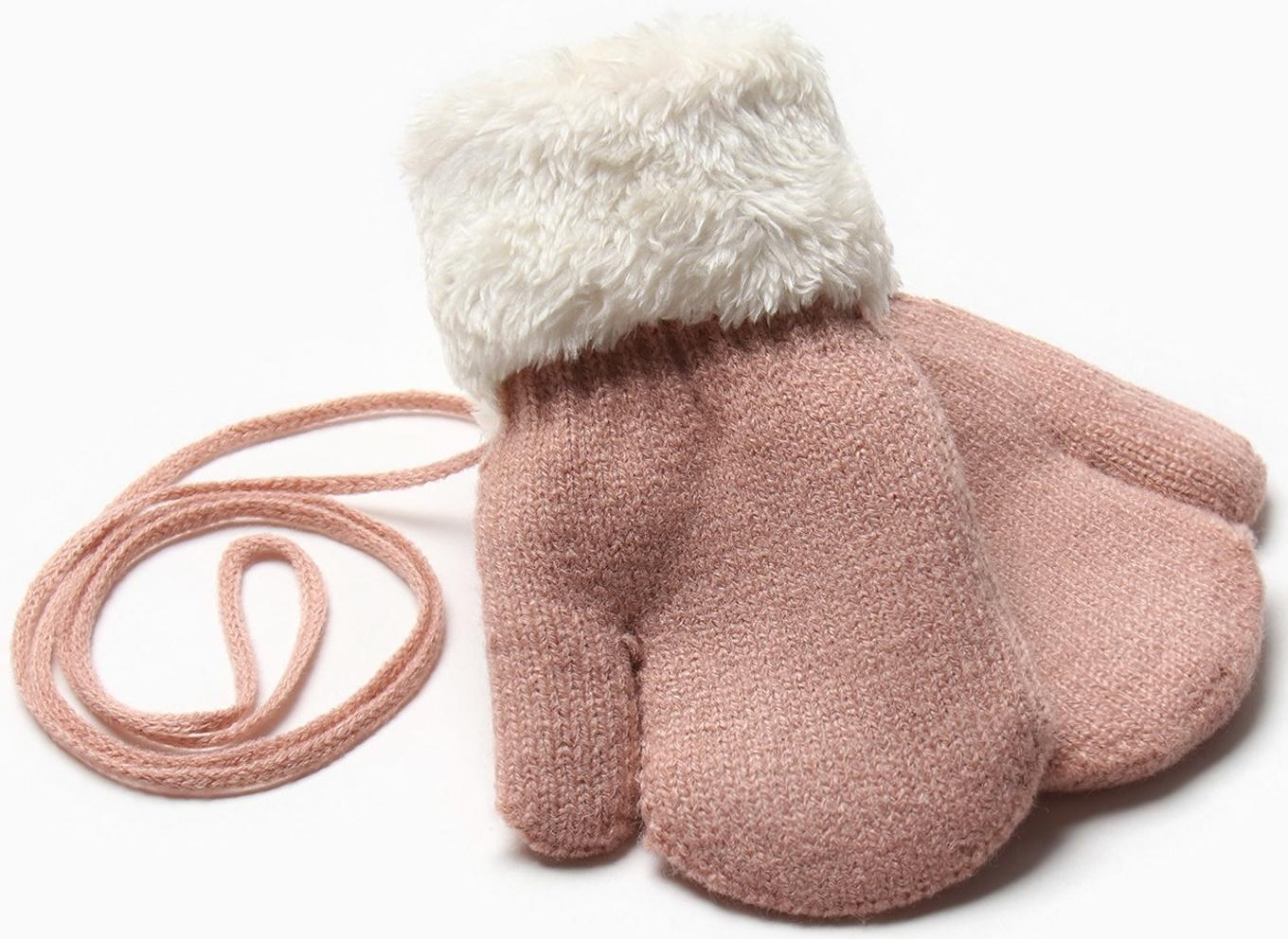 Варежки детские на иск.меху MINAKU с отворотом 15 см розовый