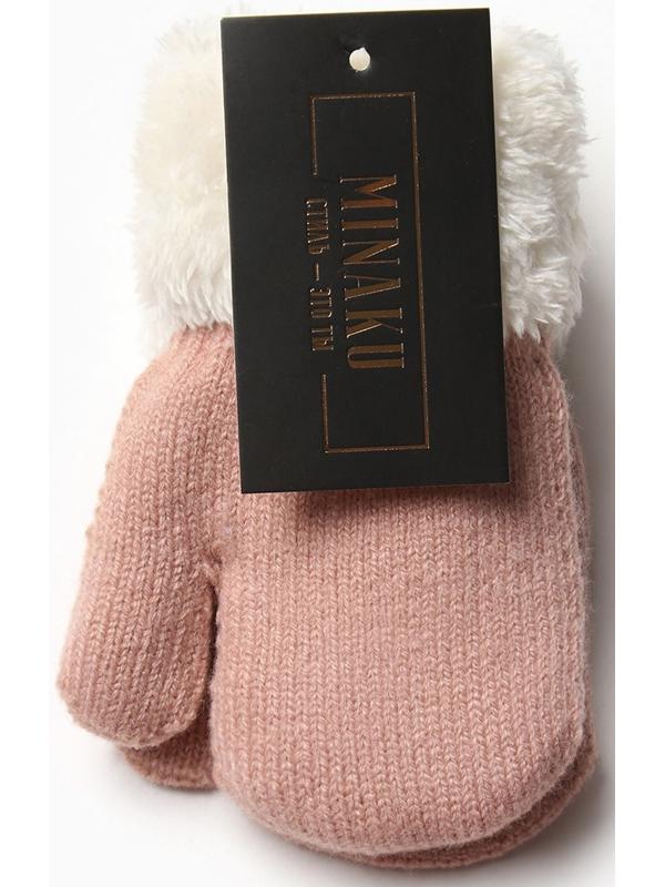 Варежки детские на иск.меху MINAKU с отворотом 15 см розовый