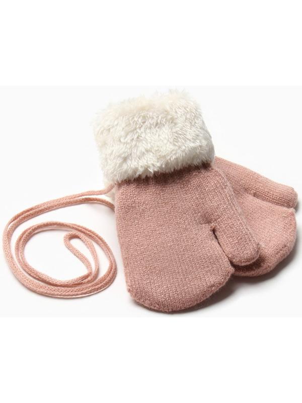 Варежки детские на иск.меху MINAKU с отворотом 15 см розовый