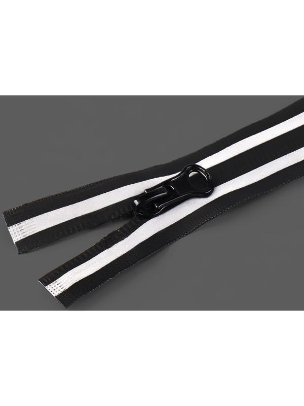 Молния «Спираль», водонепроницаемая, со светоотражающей лентой, №5, разъёмная, замок автомат, 100 см, цвет чёрный/серый