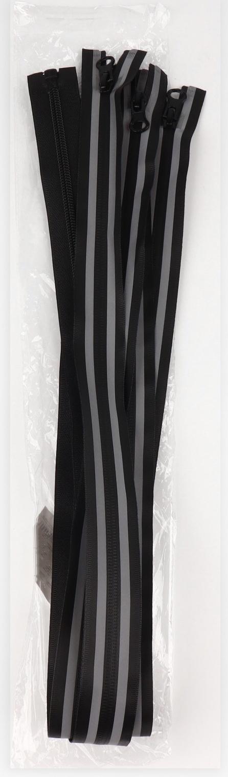 Молния «Спираль», водонепроницаемая, со светоотражающей лентой, №5, разъёмная, замок автомат, 120 см, цвет чёрный/серый