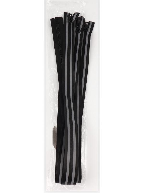 Молния «Спираль», водонепроницаемая, со светоотражающей лентой, №5, разъёмная, замок автомат, 120 см, цвет чёрный/серый