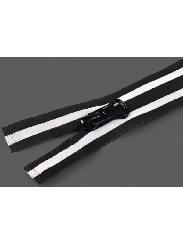 Молния «Спираль», водонепроницаемая, со светоотражающей лентой, №5, разъёмная, замок автомат, 120 см, цвет чёрный/серый