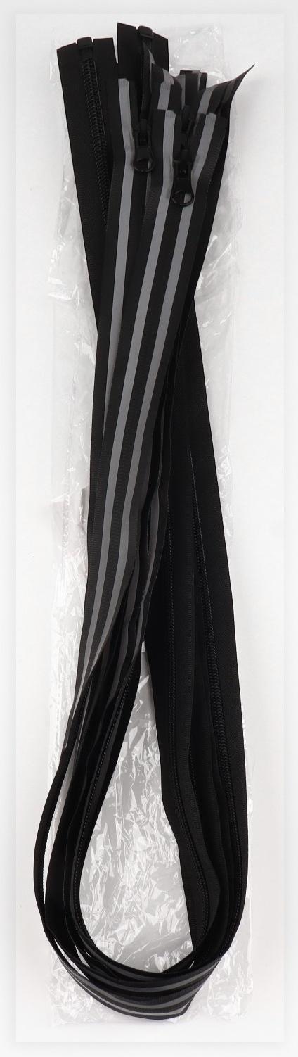 Молния «Спираль», водонепроницаемая, со светоотражающей лентой, №7, разъёмная, замок автомат, 100 см, цвет чёрный/серый