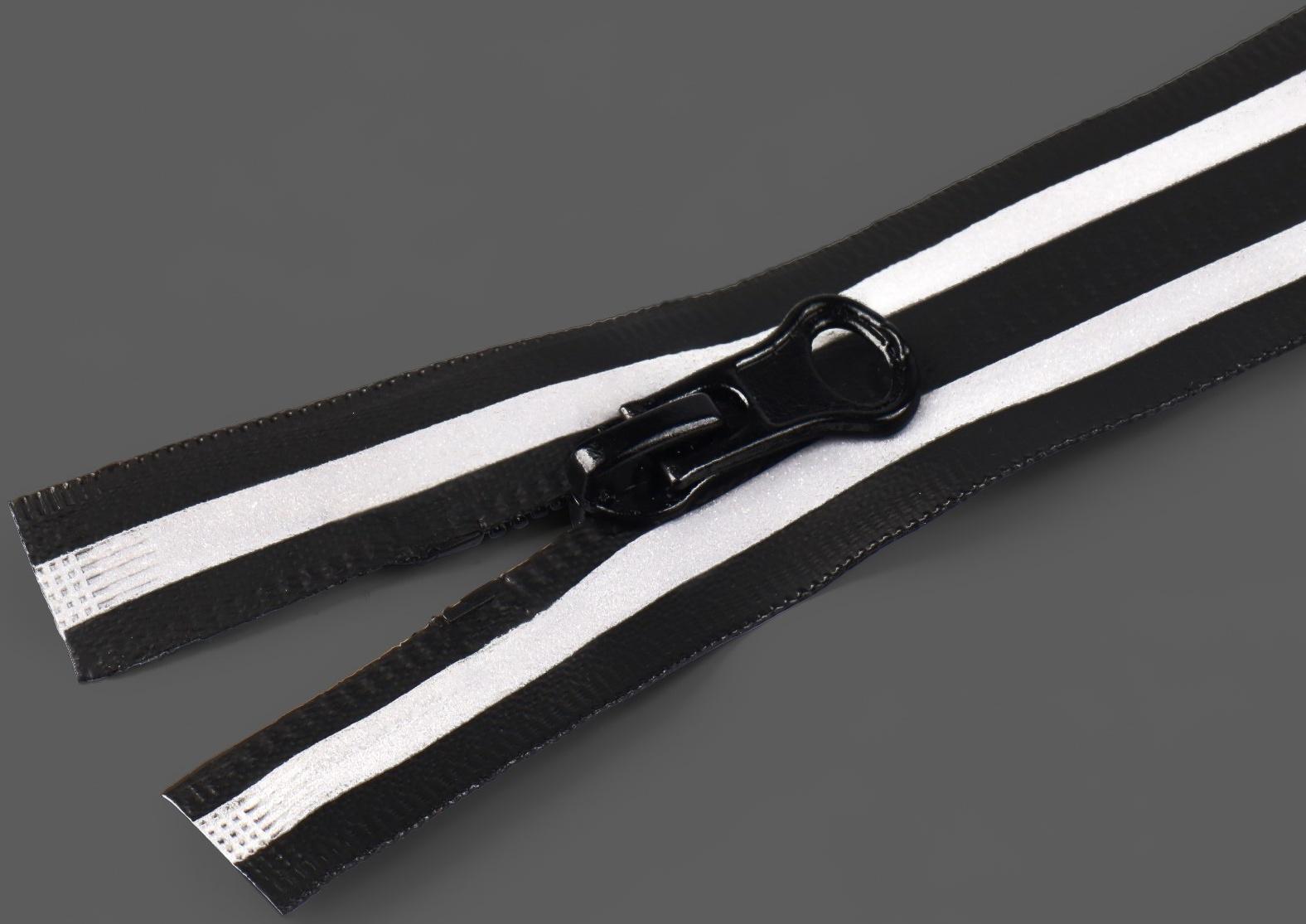 Молния «Спираль», водонепроницаемая, со светоотражающей лентой, №7, разъёмная, замок автомат, 100 см, цвет чёрный/серый