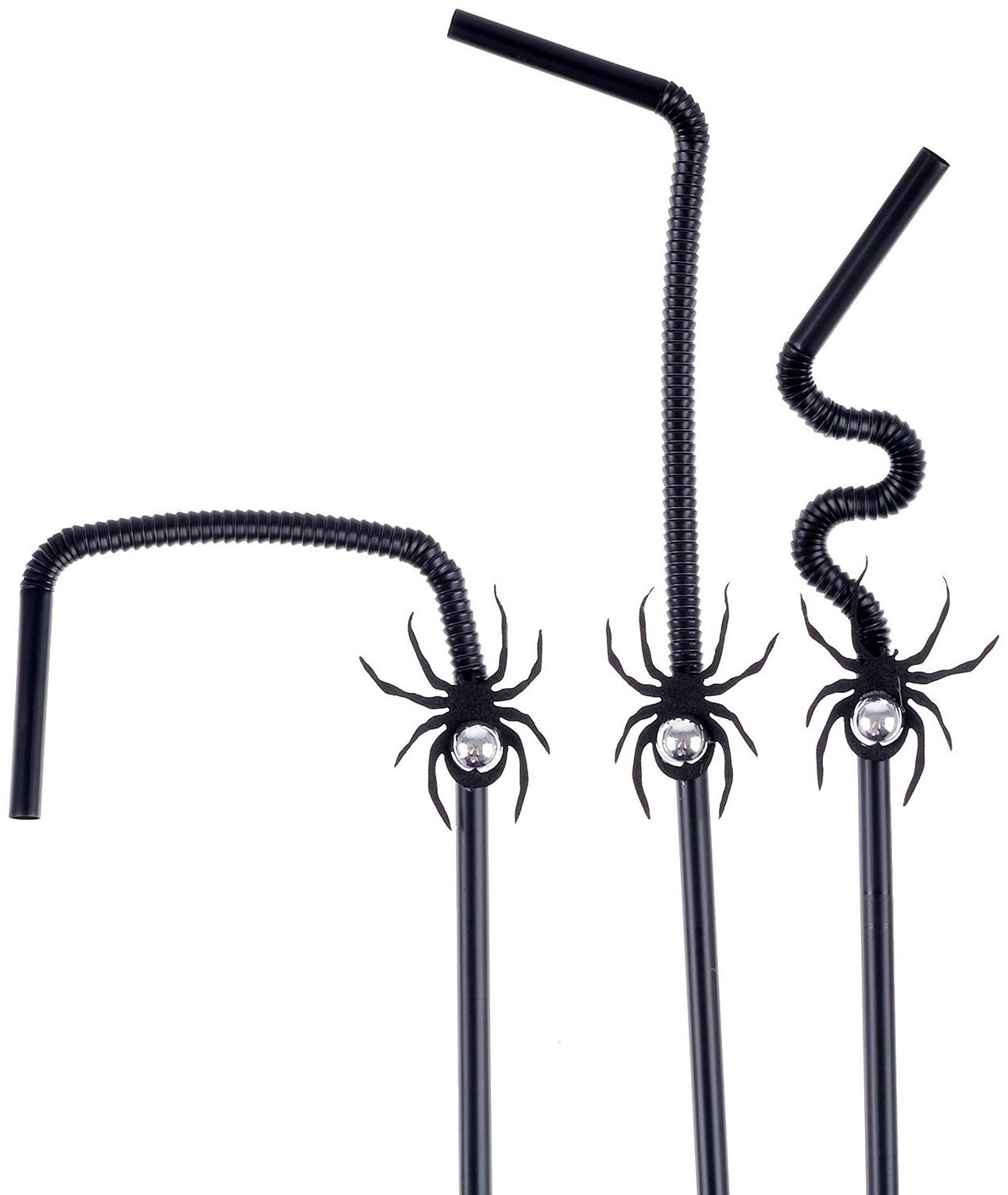 Трубочки «Чёрные пауки», в наборе 6 шт., с серебром