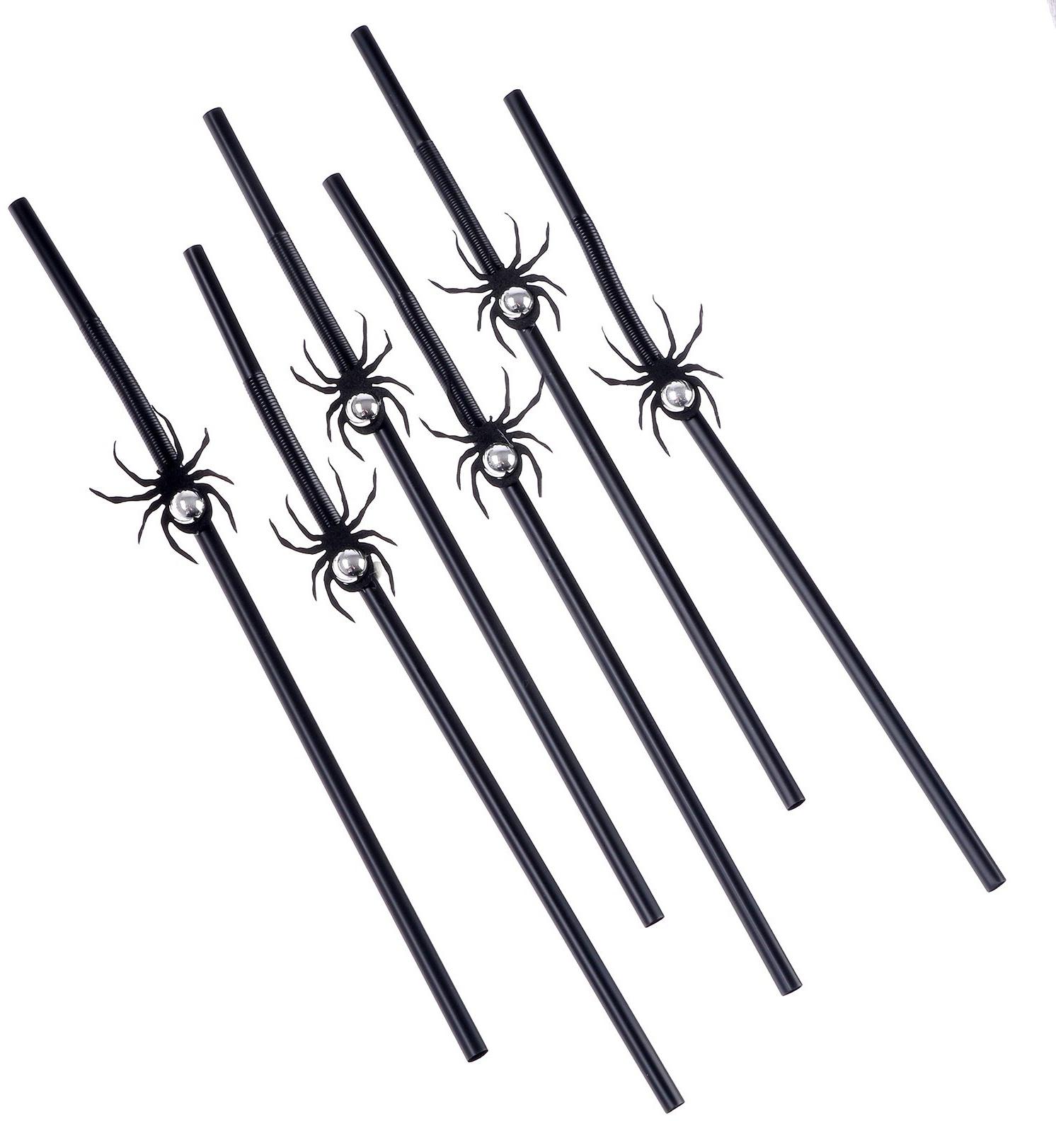 Трубочки «Чёрные пауки», в наборе 6 шт., с серебром