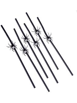 Трубочки «Чёрные пауки», в наборе 6 шт., с серебром