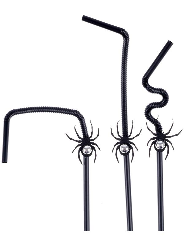 Трубочки «Чёрные пауки», в наборе 6 шт., с серебром