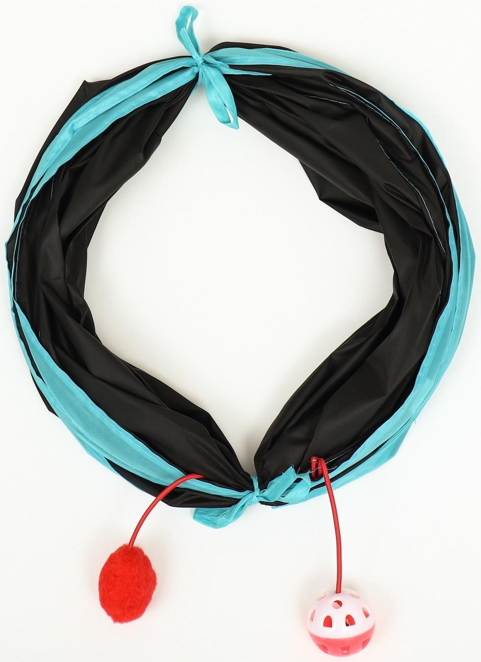 Туннель для кошек с игрушкой, 50 х 25 см, черный/голбой