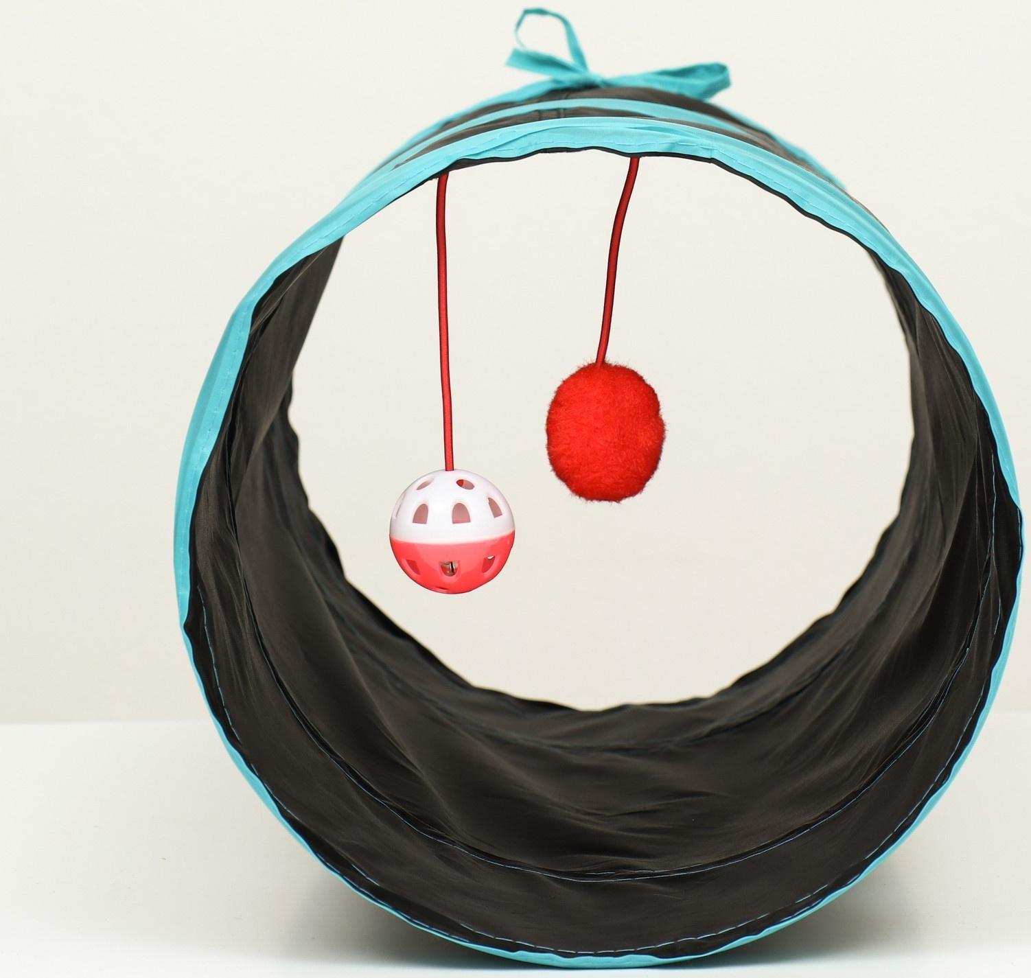 Туннель для кошек с игрушкой, 50 х 25 см, черный/голбой