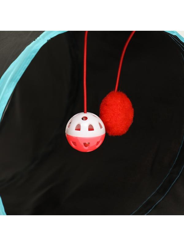 Туннель для кошек с игрушкой, 50 х 25 см, черный/голбой