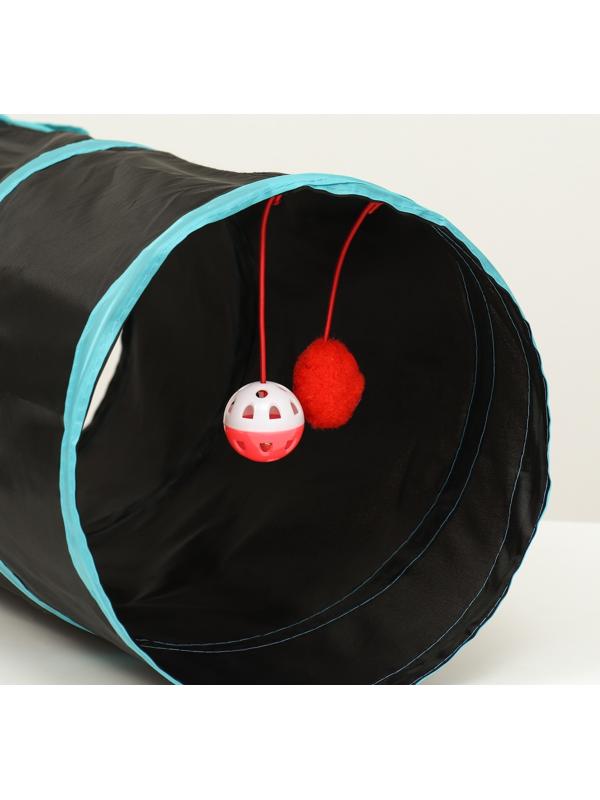 Туннель для кошек с игрушкой, 50 х 25 см, черный/голбой