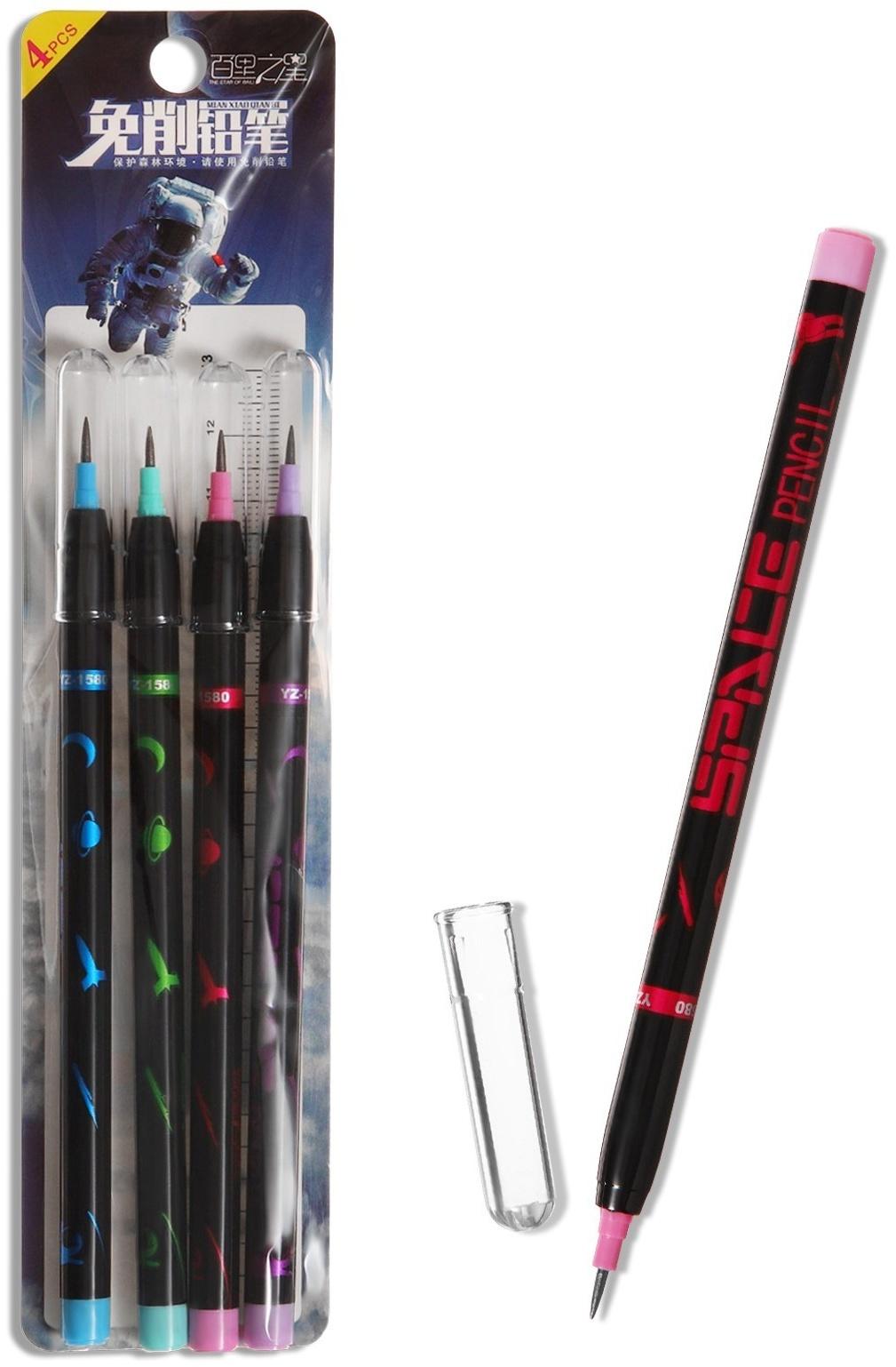 Набор карандашей секционных чернографитных, 4 штуки, Черный корпус