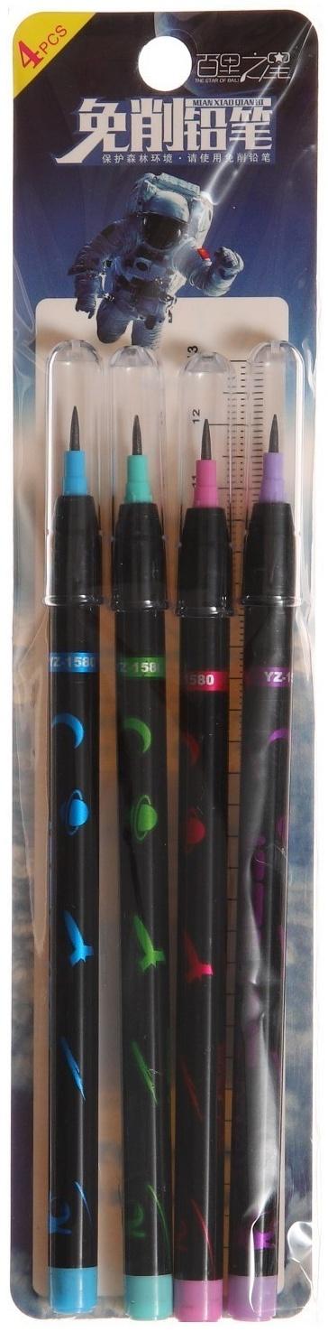 Набор карандашей секционных чернографитных, 4 штуки, Черный корпус