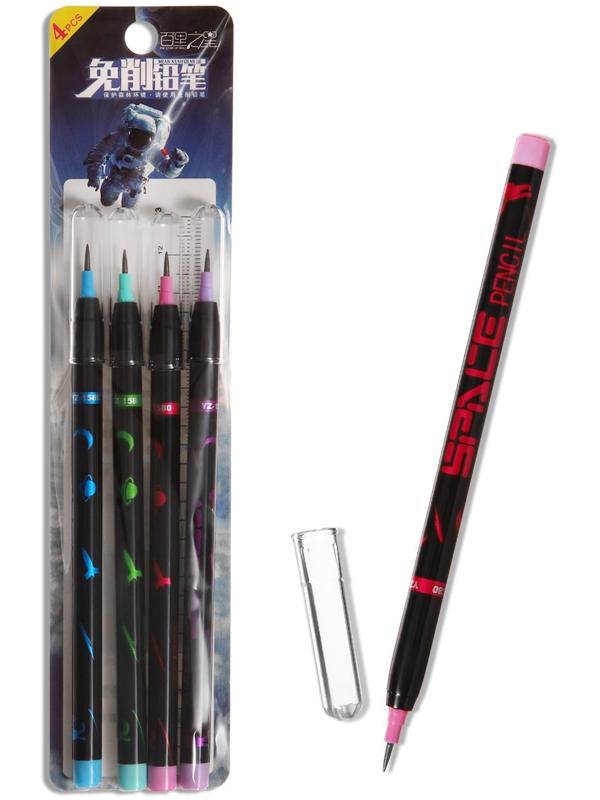 Набор карандашей секционных чернографитных, 4 штуки, Черный корпус