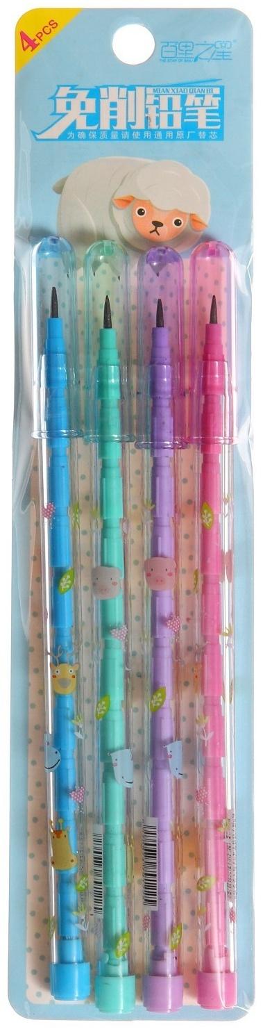 Набор карандашей секционных чернографитных, 4 штуки, Зверьки