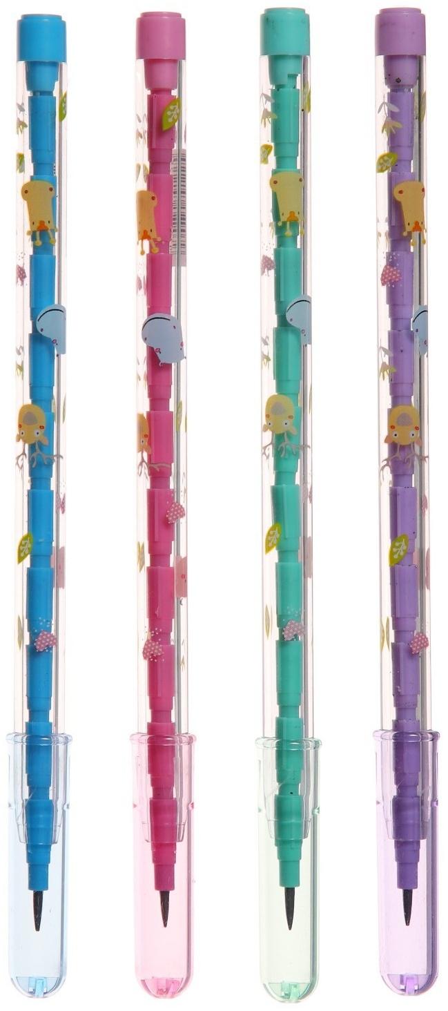 Набор карандашей секционных чернографитных, 4 штуки, Зверьки