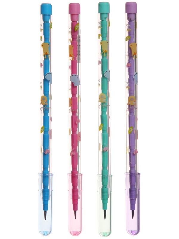 Набор карандашей секционных чернографитных, 4 штуки, Зверьки