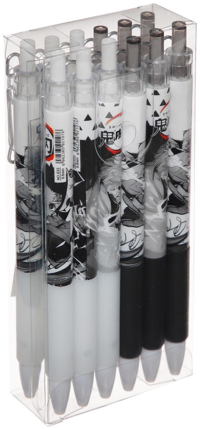 Ручка гелевая автоматическая черная, с резиновым держателем, ч/б корпус, Аниме МИКС (штрих