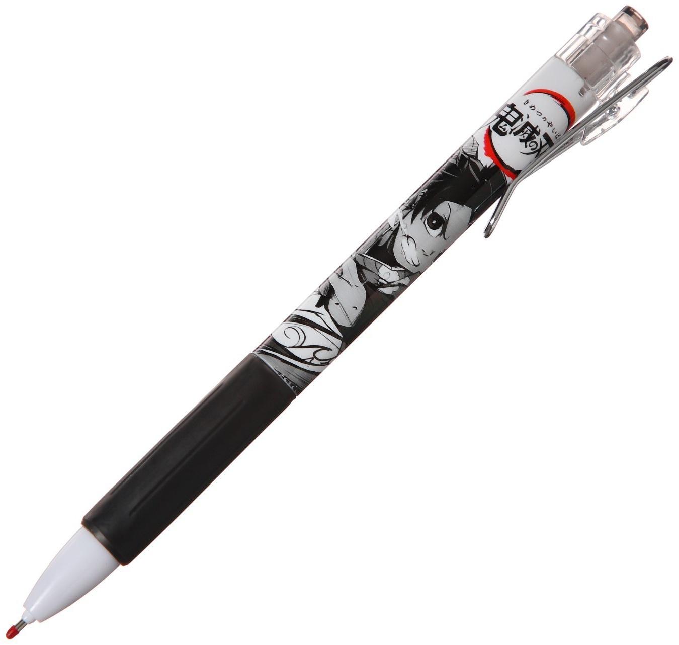Ручка гелевая автоматическая черная, с резиновым держателем, ч/б корпус, Аниме МИКС (штрих