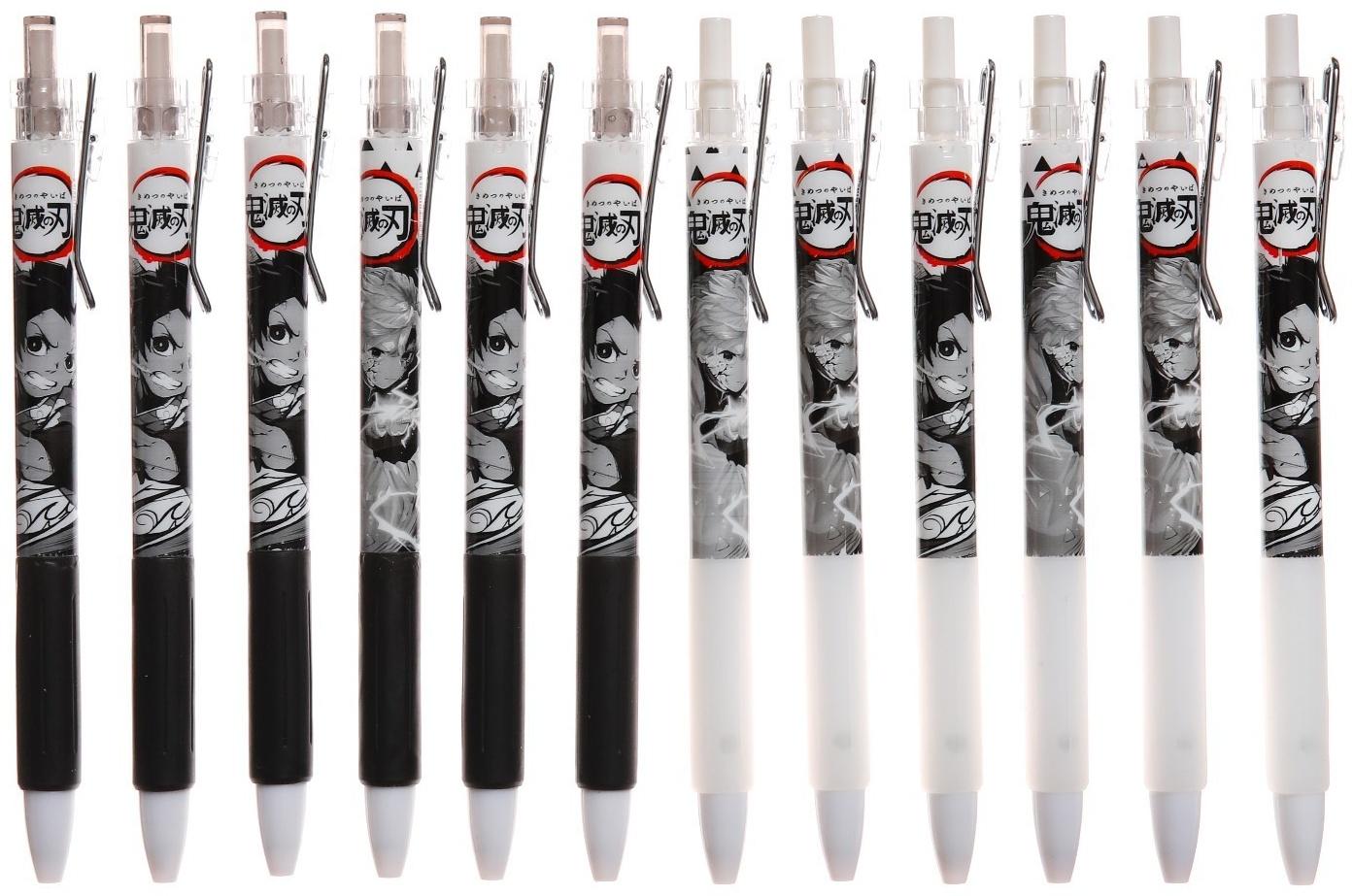 Ручка гелевая автоматическая черная, с резиновым держателем, ч/б корпус, Аниме МИКС (штрих