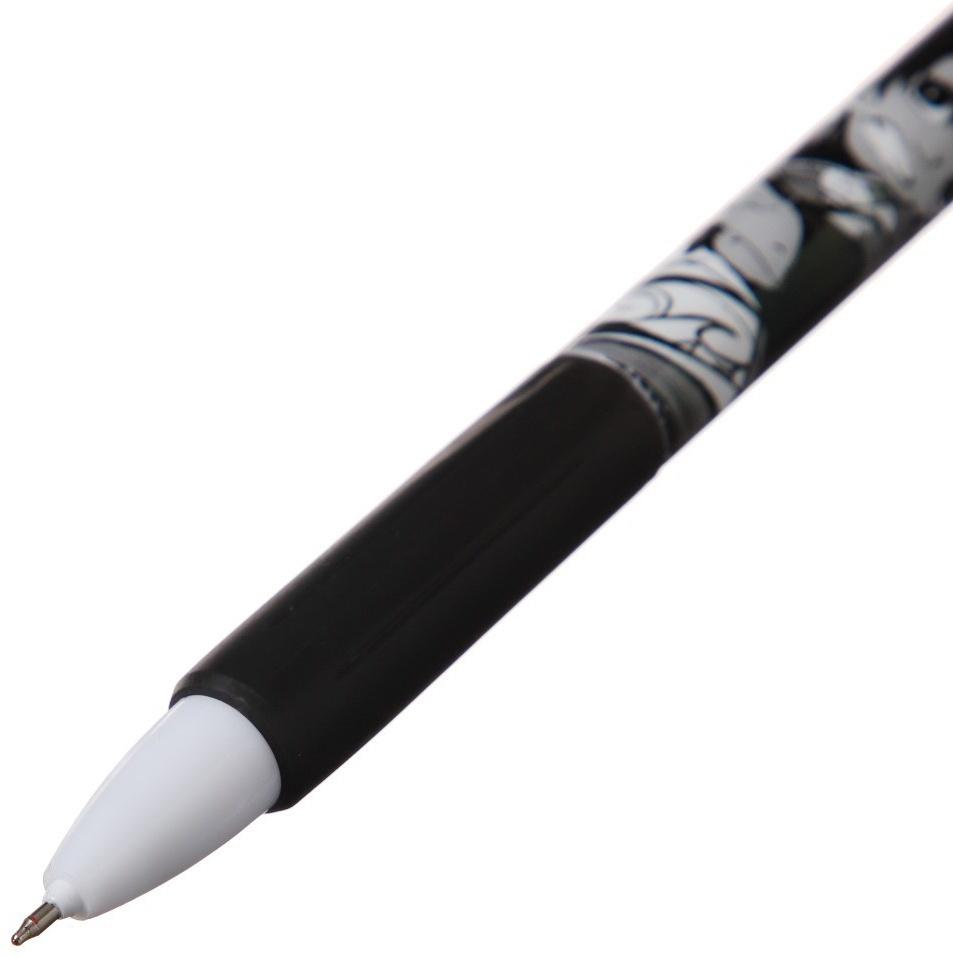 Ручка гелевая автоматическая черная, с резиновым держателем, ч/б корпус, Аниме МИКС (штрих