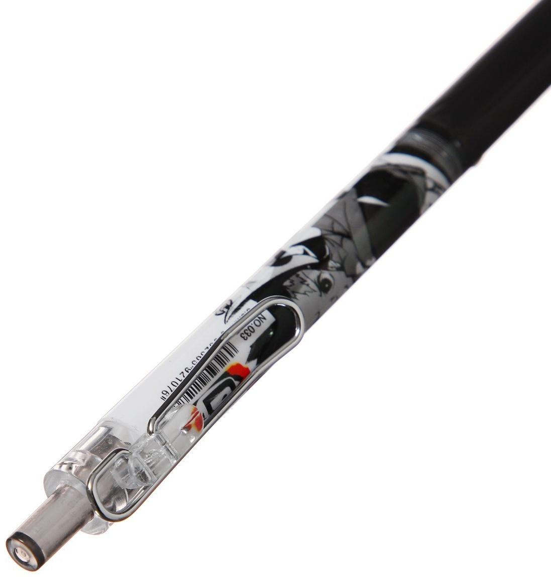 Ручка гелевая автоматическая черная, с резиновым держателем, ч/б корпус, Аниме МИКС (штрих