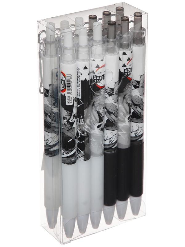 Ручка гелевая автоматическая черная, с резиновым держателем, ч/б корпус, Аниме МИКС (штрих