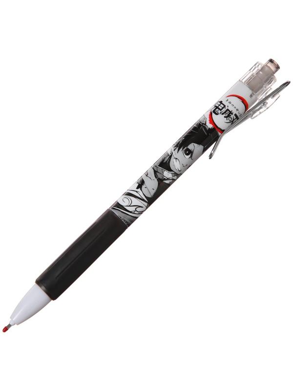 Ручка гелевая автоматическая черная, с резиновым держателем, ч/б корпус, Аниме МИКС (штрих