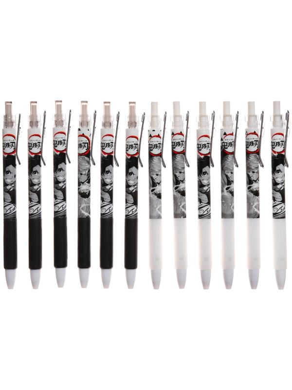 Ручка гелевая автоматическая черная, с резиновым держателем, ч/б корпус, Аниме МИКС (штрих