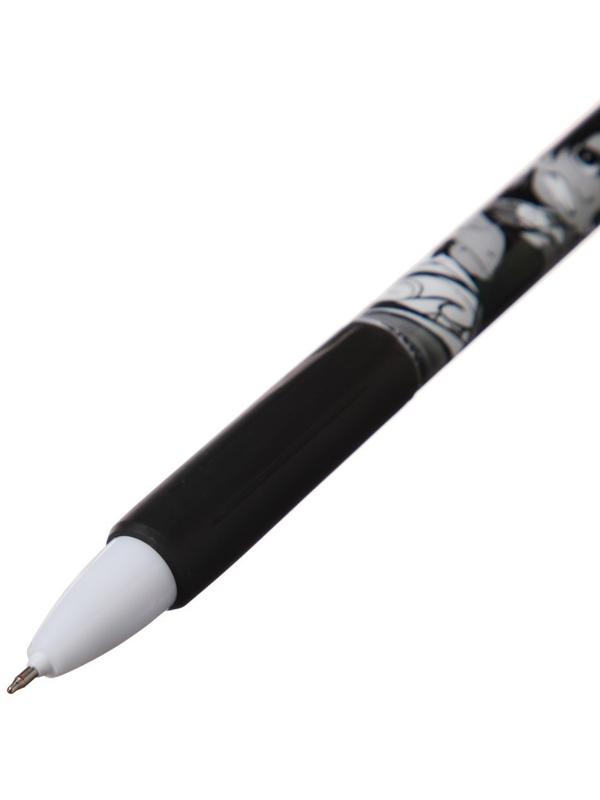 Ручка гелевая автоматическая черная, с резиновым держателем, ч/б корпус, Аниме МИКС (штрих