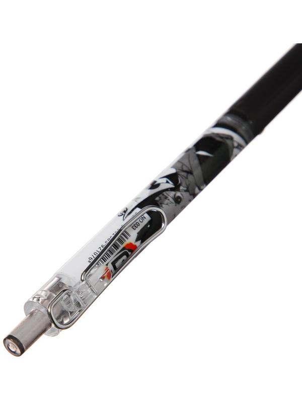 Ручка гелевая автоматическая черная, с резиновым держателем, ч/б корпус, Аниме МИКС (штрих