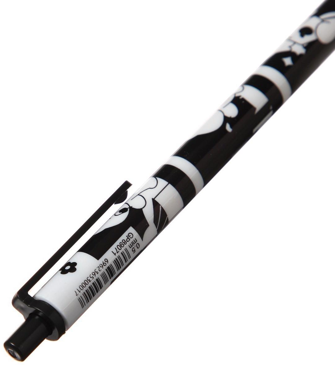 Ручка гелевая автоматическая синяя, ч/б корпус, Медведь МИКС