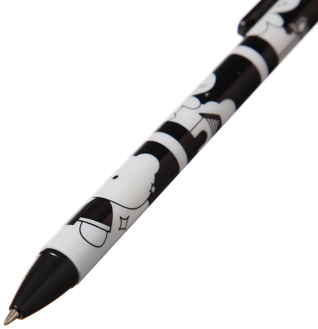 Ручка гелевая автоматическая синяя, ч/б корпус, Медведь МИКС