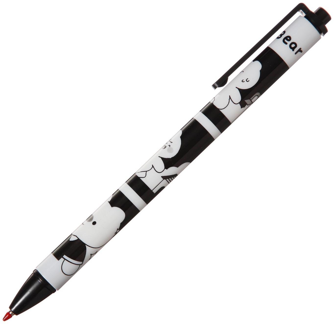 Ручка гелевая автоматическая синяя, ч/б корпус, Медведь МИКС