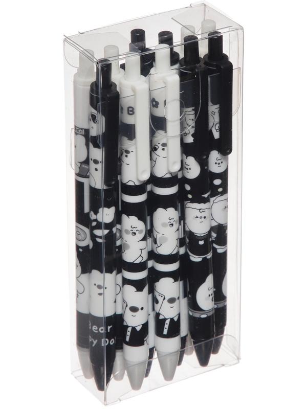 Ручка гелевая автоматическая синяя, ч/б корпус, Медведь МИКС