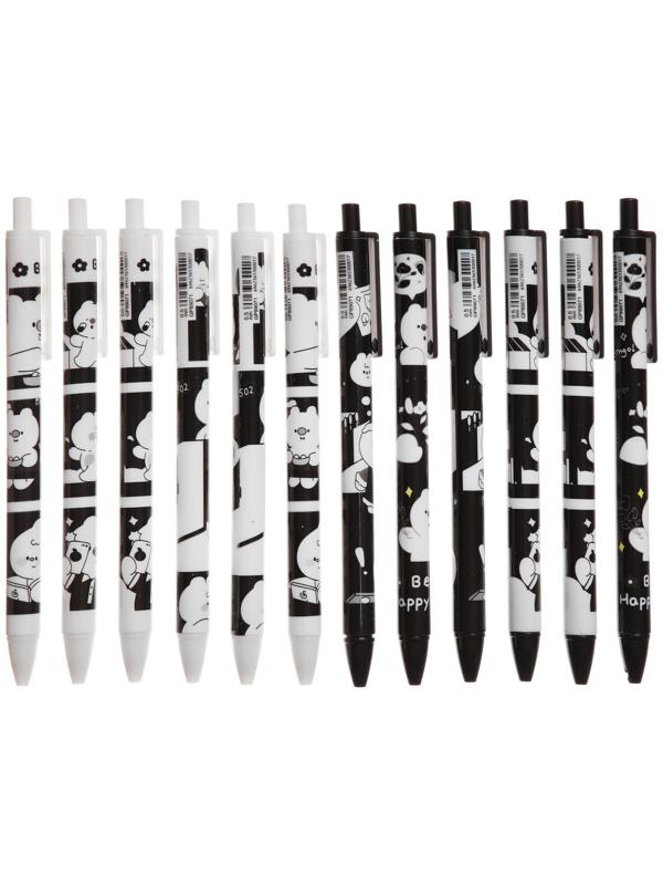 Ручка гелевая автоматическая синяя, ч/б корпус, Медведь МИКС