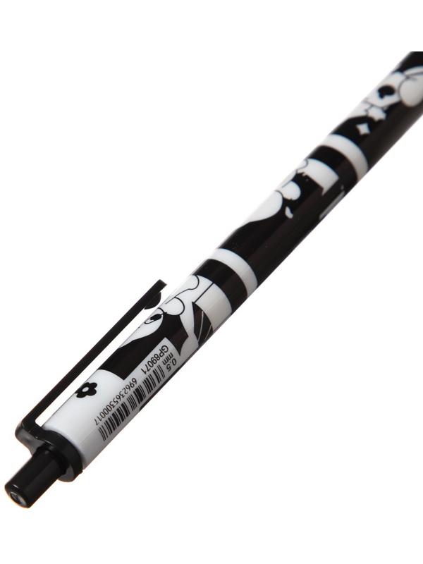 Ручка гелевая автоматическая синяя, ч/б корпус, Медведь МИКС