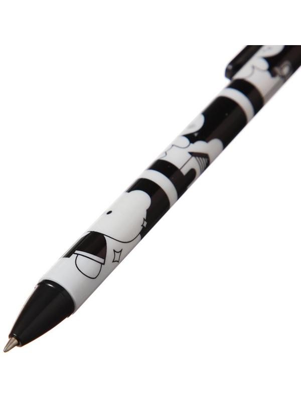 Ручка гелевая автоматическая синяя, ч/б корпус, Медведь МИКС