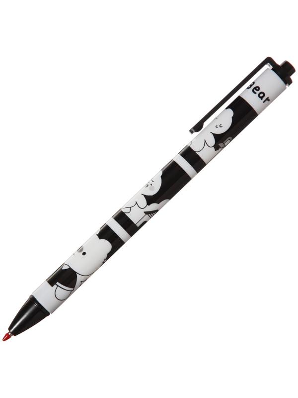 Ручка гелевая автоматическая синяя, ч/б корпус, Медведь МИКС