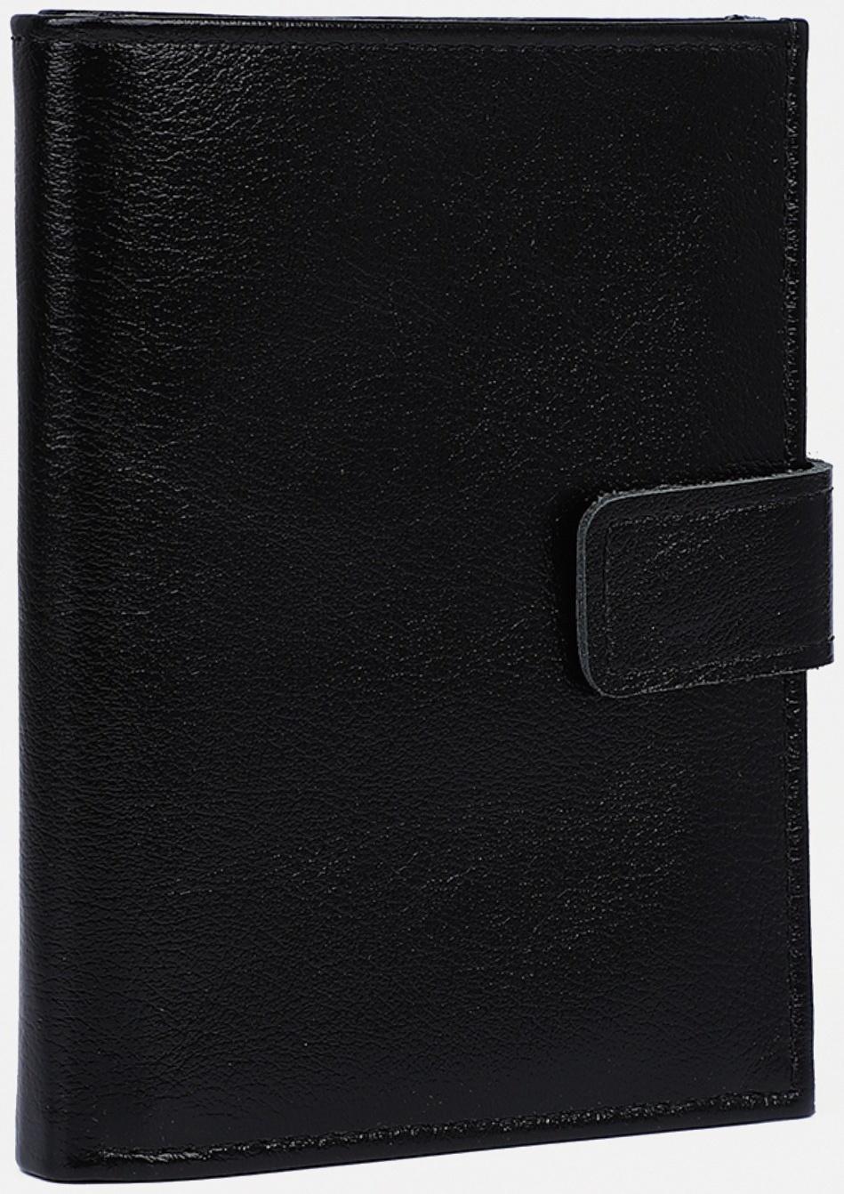 Портмоне на кнопке, 3 в 1, для автодокументов, для паспорта, для купюр, цвет чёрный