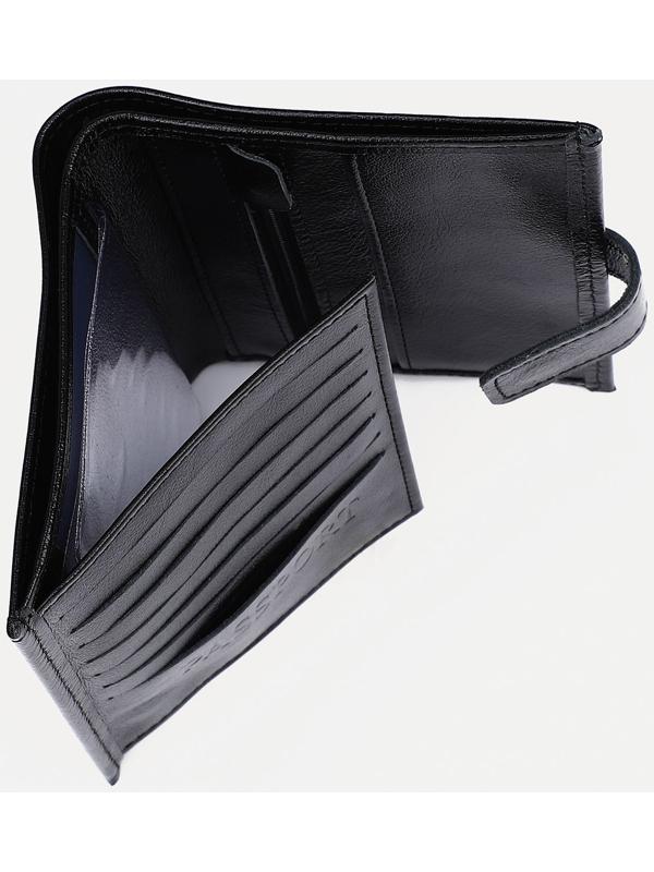 Портмоне на кнопке, 3 в 1, для автодокументов, для паспорта, для купюр, цвет чёрный