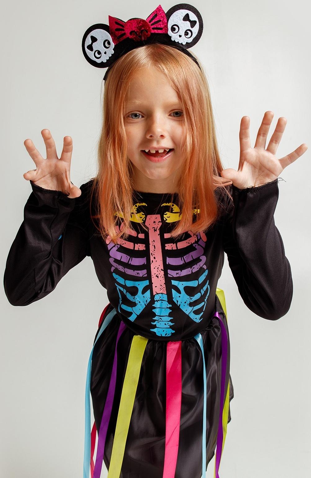 Карнавальный набор «Радужный скелетик», платье и ободок, р. S