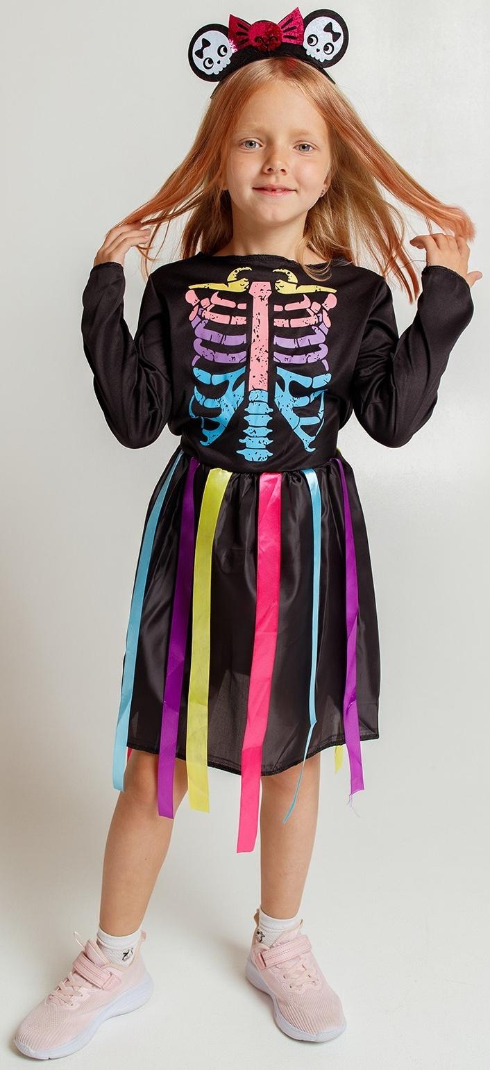 Карнавальный набор «Радужный скелетик», платье и ободок, р. S