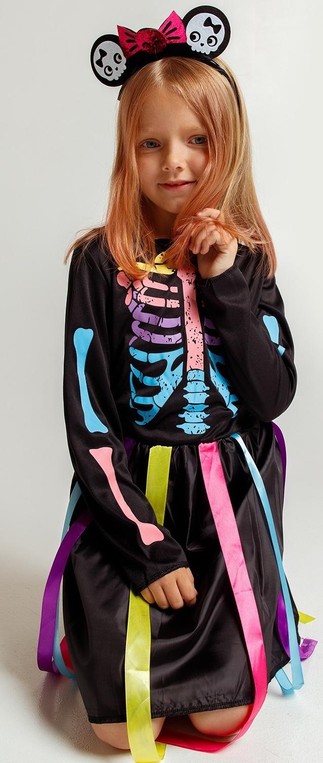 Карнавальный набор «Радужный скелетик», платье и ободок, р. S