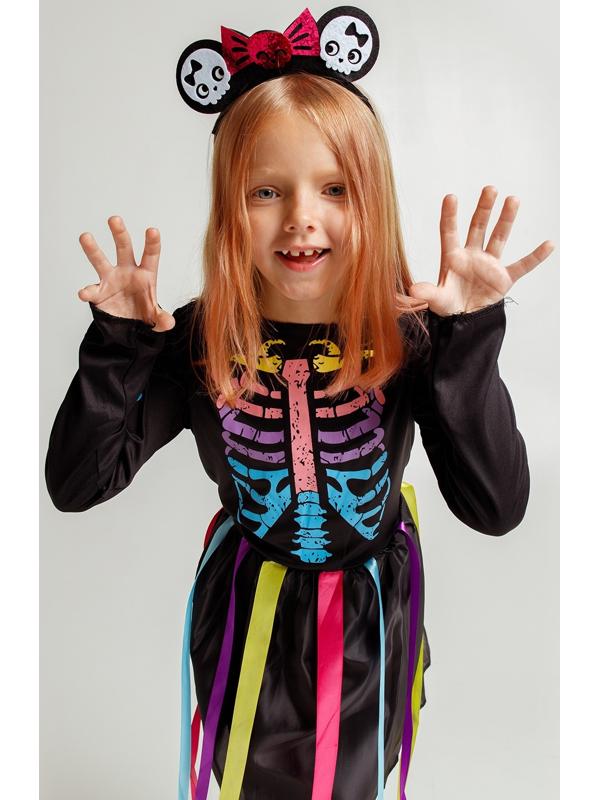 Карнавальный набор «Радужный скелетик», платье и ободок, р. S
