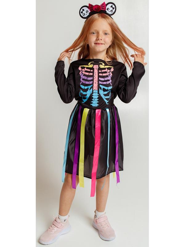 Карнавальный набор «Радужный скелетик», платье и ободок, р. S